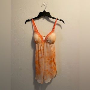 Lilac + London Two Piece Sheer Orange Tie Dye Lingerie Set NWT